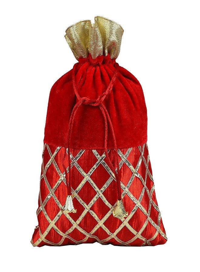 ShopObuddy Gota Lace Red Color Potli Bags for Women - Shagun & Return Gift Bags (Pack of 6) - Image 2